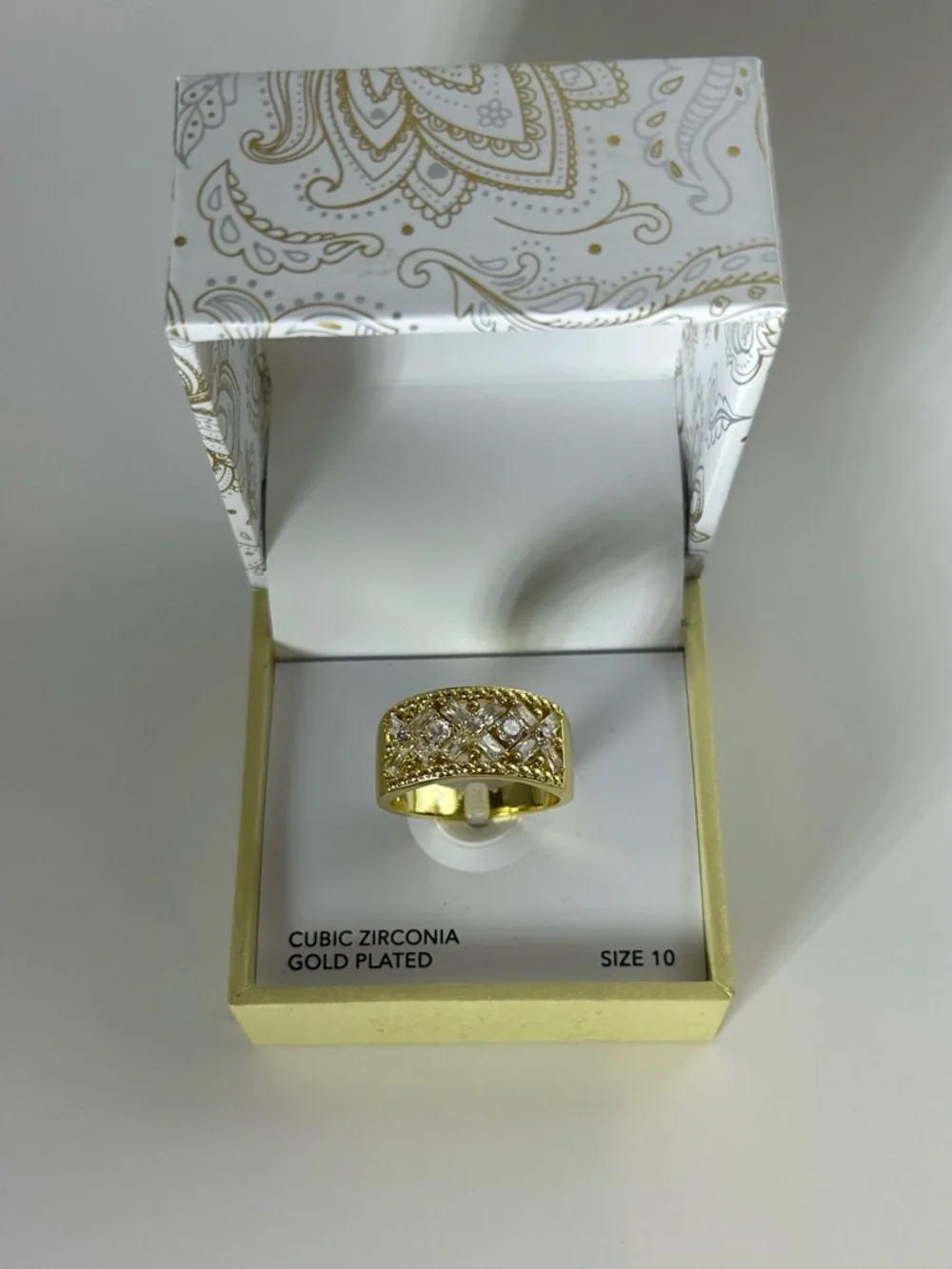Charter Club Gold-Plated Cubic Zirconia Wide Band Ring Size 10